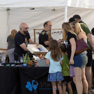 Art in the Park 2021 family looking at glass artwork