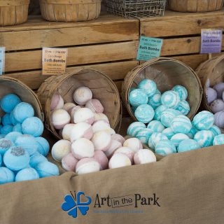 Art in the Park 2021 bins of colorful bath bombs